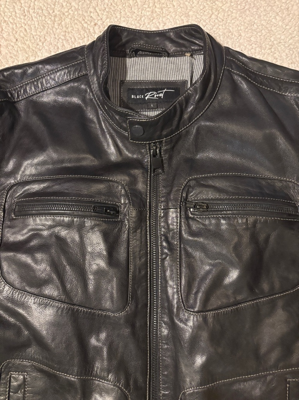 Black Rivet Black Moto-Style Men’s Large Jacket - Picture 2 of 10